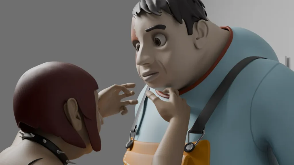 3D-Rendering, wie Mami Sigi Masche des Hemds bindet.